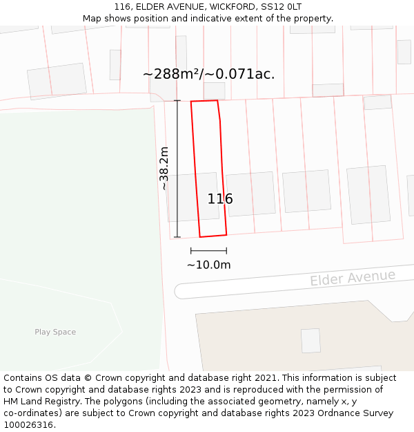 116, ELDER AVENUE, WICKFORD, SS12 0LT: Plot and title map