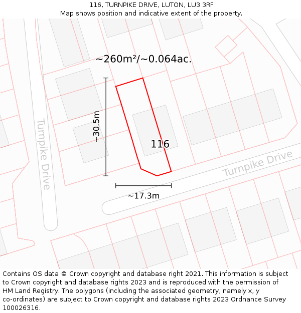 116, TURNPIKE DRIVE, LUTON, LU3 3RF: Plot and title map