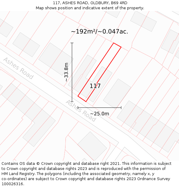 117, ASHES ROAD, OLDBURY, B69 4RD: Plot and title map