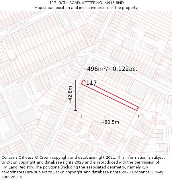 117, BATH ROAD, KETTERING, NN16 8ND: Plot and title map