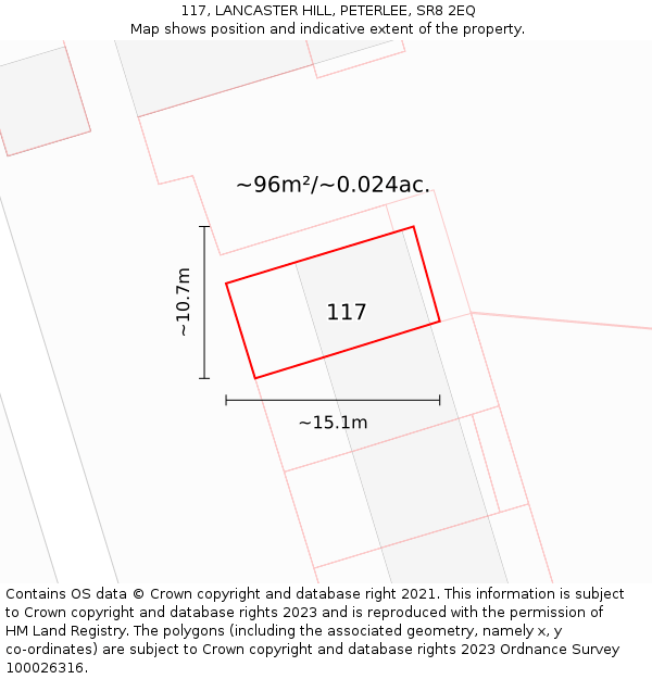 117, LANCASTER HILL, PETERLEE, SR8 2EQ: Plot and title map