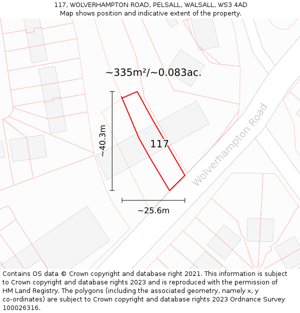 117, WOLVERHAMPTON ROAD, PELSALL, WALSALL, WS3 4AD: Plot and title map
