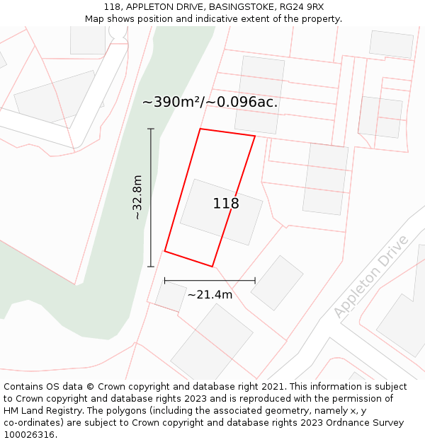 118, APPLETON DRIVE, BASINGSTOKE, RG24 9RX: Plot and title map