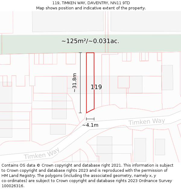 119, TIMKEN WAY, DAVENTRY, NN11 9TD: Plot and title map