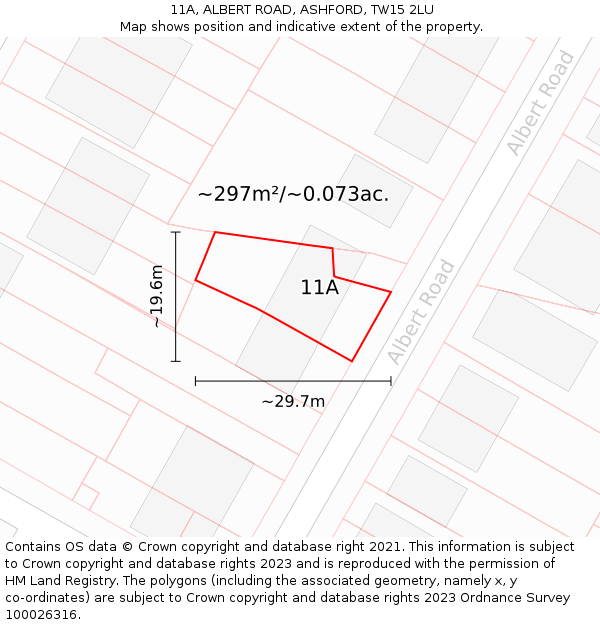 11A, ALBERT ROAD, ASHFORD, TW15 2LU: Plot and title map