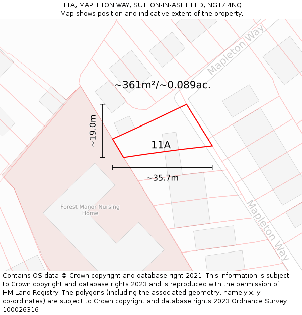 11A, MAPLETON WAY, SUTTON-IN-ASHFIELD, NG17 4NQ: Plot and title map