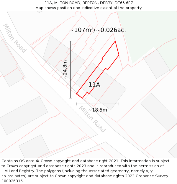 11A, MILTON ROAD, REPTON, DERBY, DE65 6FZ: Plot and title map