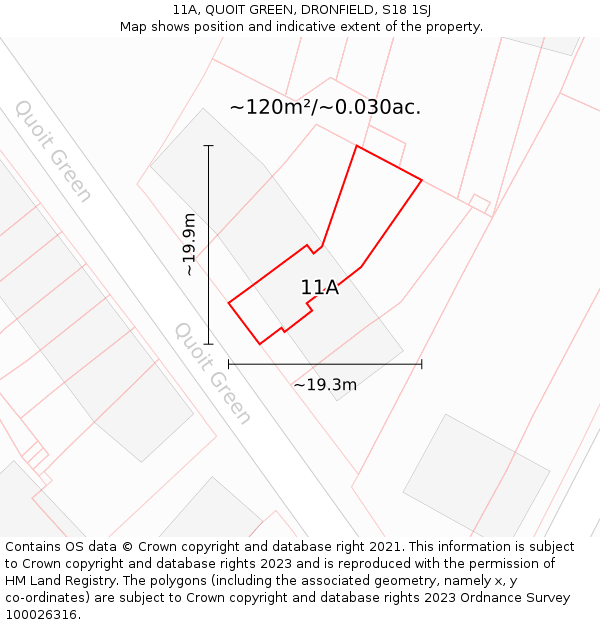 11A, QUOIT GREEN, DRONFIELD, S18 1SJ: Plot and title map