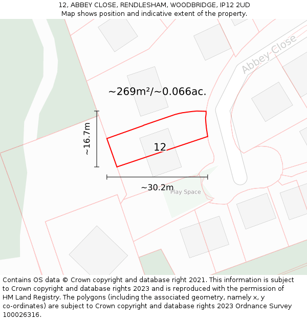 12, ABBEY CLOSE, RENDLESHAM, WOODBRIDGE, IP12 2UD: Plot and title map