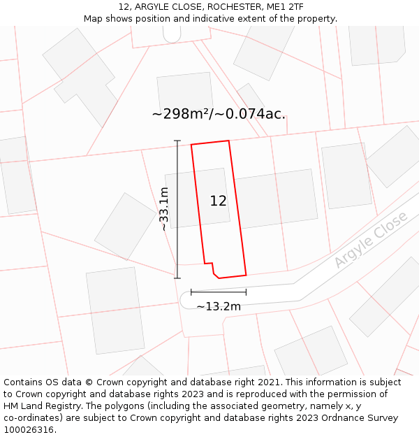 12, ARGYLE CLOSE, ROCHESTER, ME1 2TF: Plot and title map