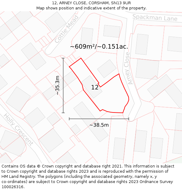 12, ARNEY CLOSE, CORSHAM, SN13 9UR: Plot and title map
