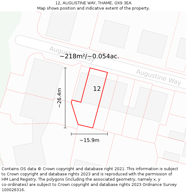 12, AUGUSTINE WAY, THAME, OX9 3EA: Plot and title map