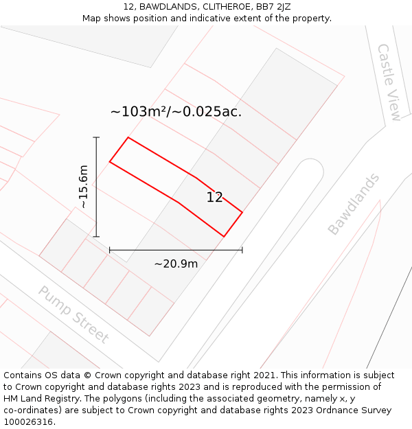 12, BAWDLANDS, CLITHEROE, BB7 2JZ: Plot and title map