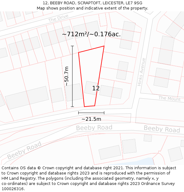 12, BEEBY ROAD, SCRAPTOFT, LEICESTER, LE7 9SG: Plot and title map