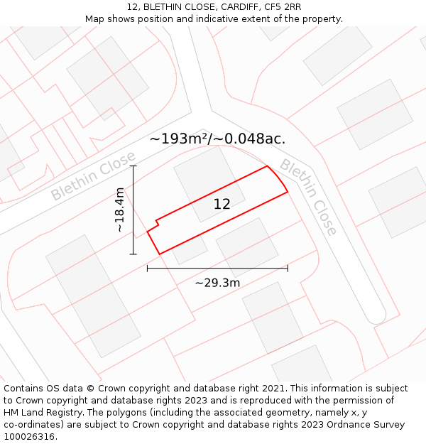 12, BLETHIN CLOSE, CARDIFF, CF5 2RR: Plot and title map
