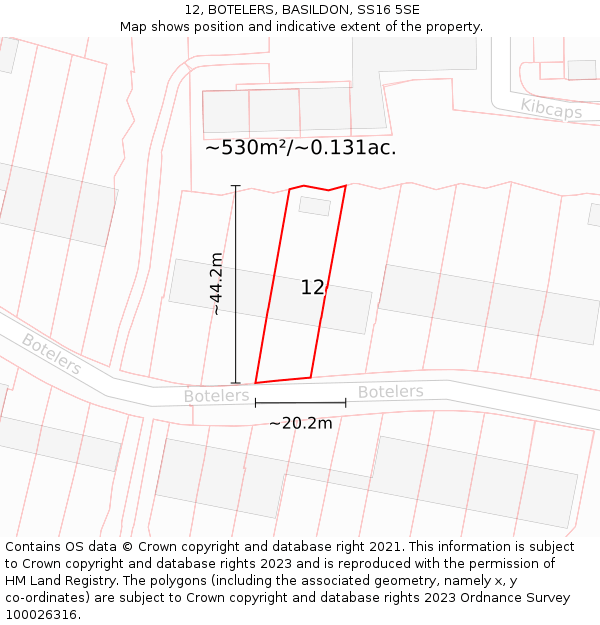 12, BOTELERS, BASILDON, SS16 5SE: Plot and title map