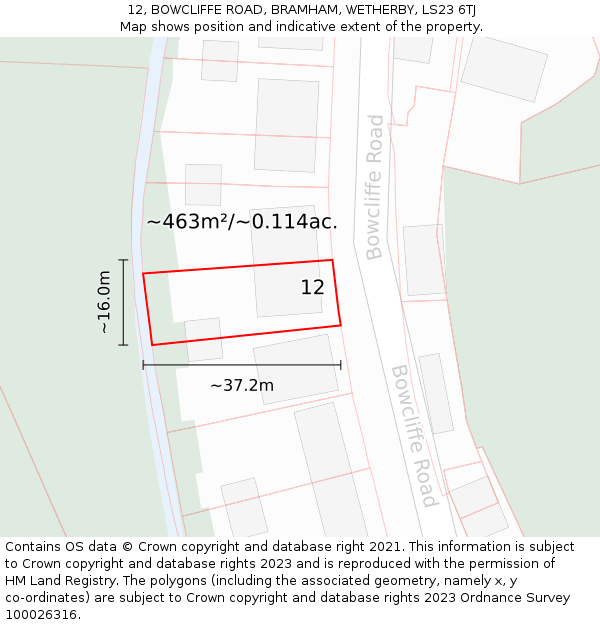 12, BOWCLIFFE ROAD, BRAMHAM, WETHERBY, LS23 6TJ: Plot and title map