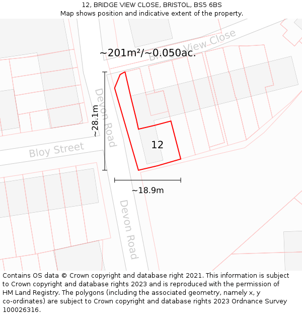 12, BRIDGE VIEW CLOSE, BRISTOL, BS5 6BS: Plot and title map