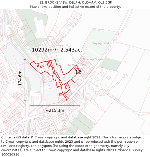 12, BROOKE VIEW, DELPH, OLDHAM, OL3 5GF: Plot and title map