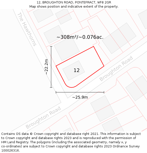 12, BROUGHTON ROAD, PONTEFRACT, WF8 2GR: Plot and title map