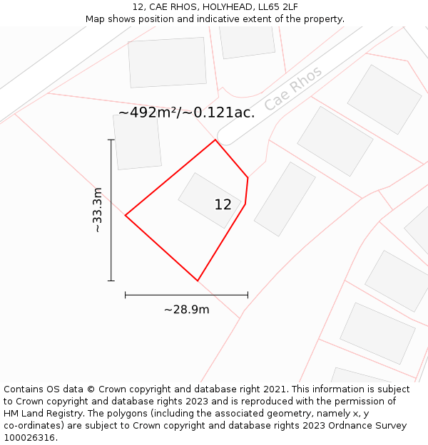 12, CAE RHOS, HOLYHEAD, LL65 2LF: Plot and title map