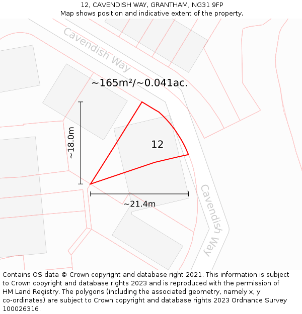 12, CAVENDISH WAY, GRANTHAM, NG31 9FP: Plot and title map