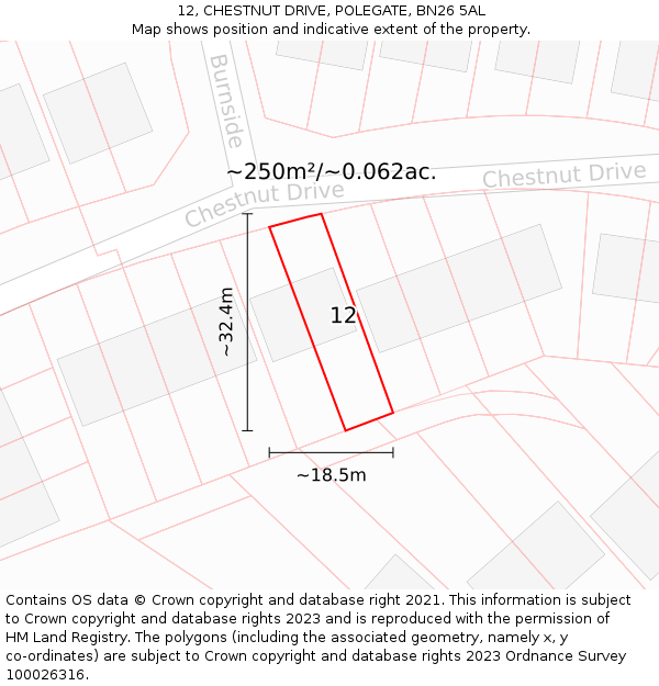 12, CHESTNUT DRIVE, POLEGATE, BN26 5AL: Plot and title map