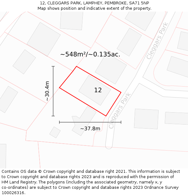 12, CLEGGARS PARK, LAMPHEY, PEMBROKE, SA71 5NP: Plot and title map