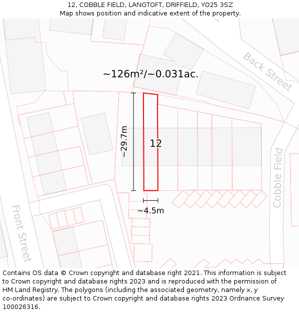 12, COBBLE FIELD, LANGTOFT, DRIFFIELD, YO25 3SZ: Plot and title map