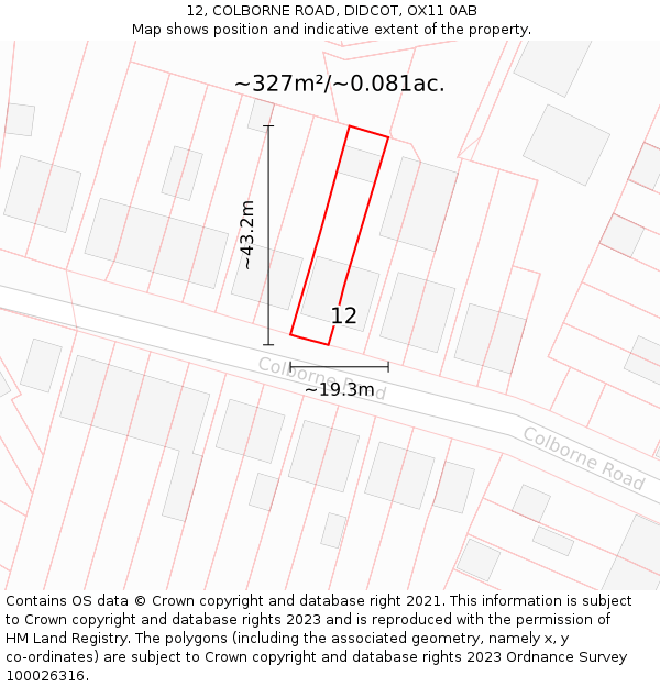 12, COLBORNE ROAD, DIDCOT, OX11 0AB: Plot and title map