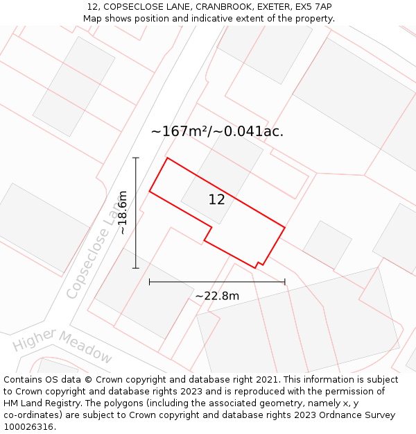12, COPSECLOSE LANE, CRANBROOK, EXETER, EX5 7AP: Plot and title map