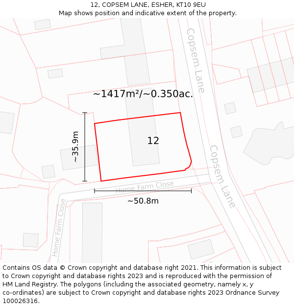 12, COPSEM LANE, ESHER, KT10 9EU: Plot and title map