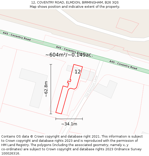 12, COVENTRY ROAD, ELMDON, BIRMINGHAM, B26 3QS: Plot and title map