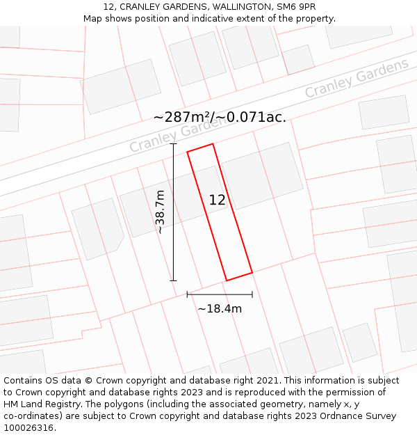 12, CRANLEY GARDENS, WALLINGTON, SM6 9PR: Plot and title map