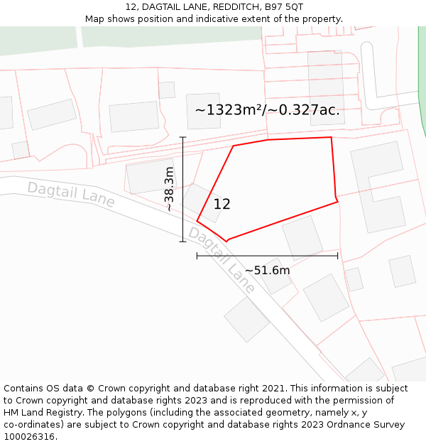 12, DAGTAIL LANE, REDDITCH, B97 5QT: Plot and title map