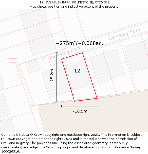 12, EVERSLEY PARK, FOLKESTONE, CT20 3FE: Plot and title map