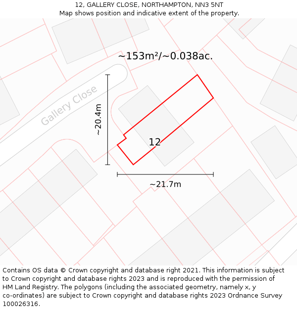 12, GALLERY CLOSE, NORTHAMPTON, NN3 5NT: Plot and title map