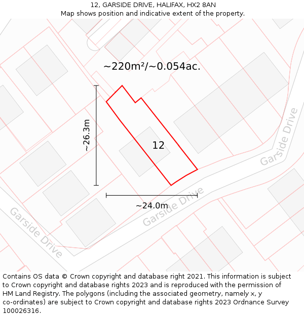 12, GARSIDE DRIVE, HALIFAX, HX2 8AN: Plot and title map
