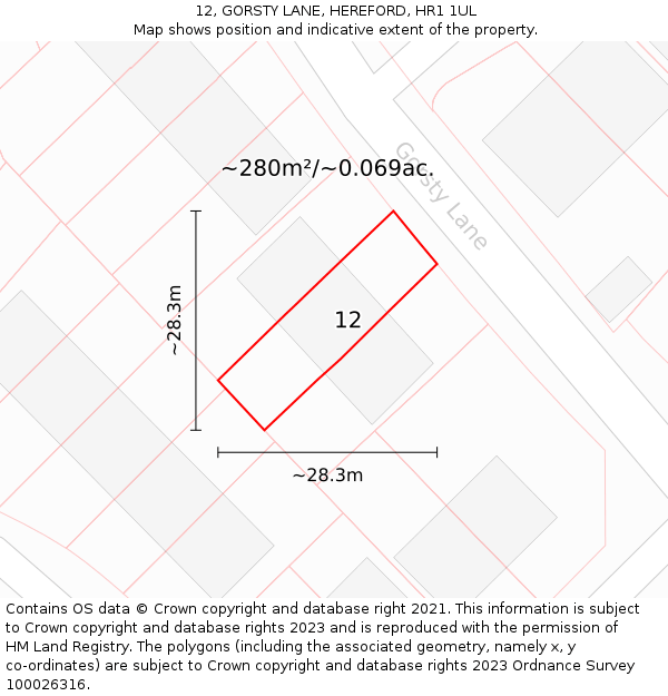12, GORSTY LANE, HEREFORD, HR1 1UL: Plot and title map