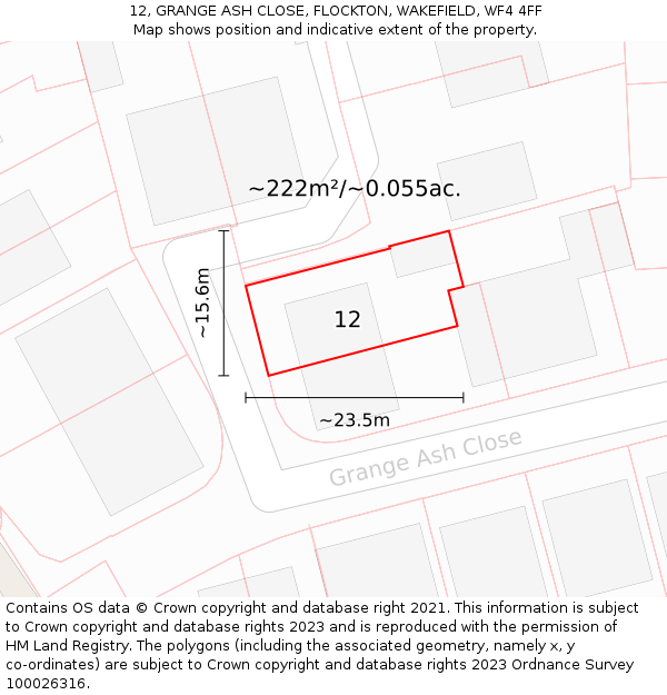 12, GRANGE ASH CLOSE, FLOCKTON, WAKEFIELD, WF4 4FF: Plot and title map