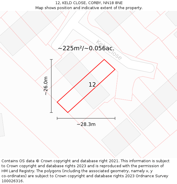 12, KELD CLOSE, CORBY, NN18 8NE: Plot and title map