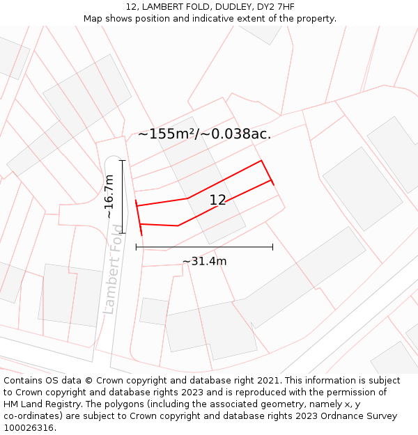 12, LAMBERT FOLD, DUDLEY, DY2 7HF: Plot and title map