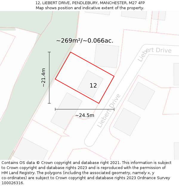 12, LIEBERT DRIVE, PENDLEBURY, MANCHESTER, M27 4FP: Plot and title map