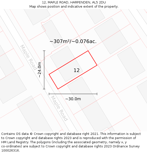 12, MAPLE ROAD, HARPENDEN, AL5 2DU: Plot and title map