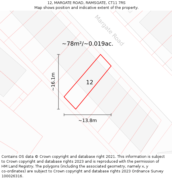 12, MARGATE ROAD, RAMSGATE, CT11 7RS: Plot and title map