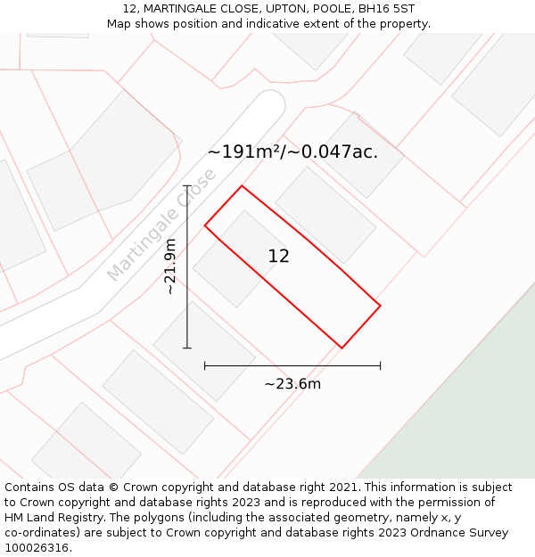 12, MARTINGALE CLOSE, UPTON, POOLE, BH16 5ST: Plot and title map