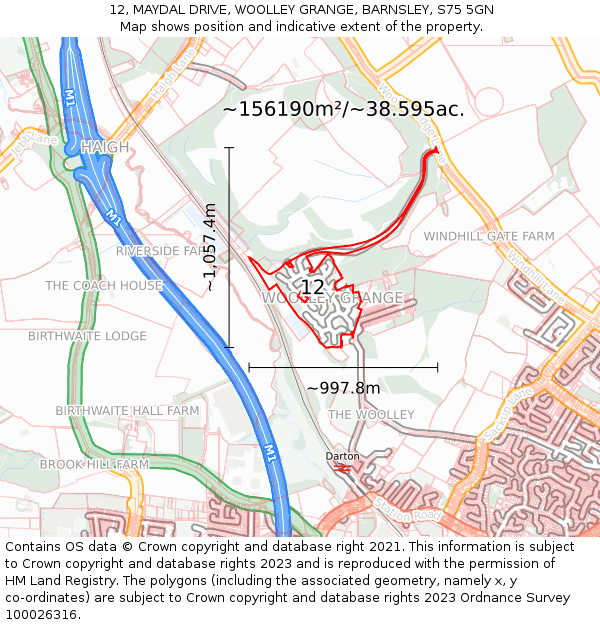 12, MAYDAL DRIVE, WOOLLEY GRANGE, BARNSLEY, S75 5GN: Plot and title map
