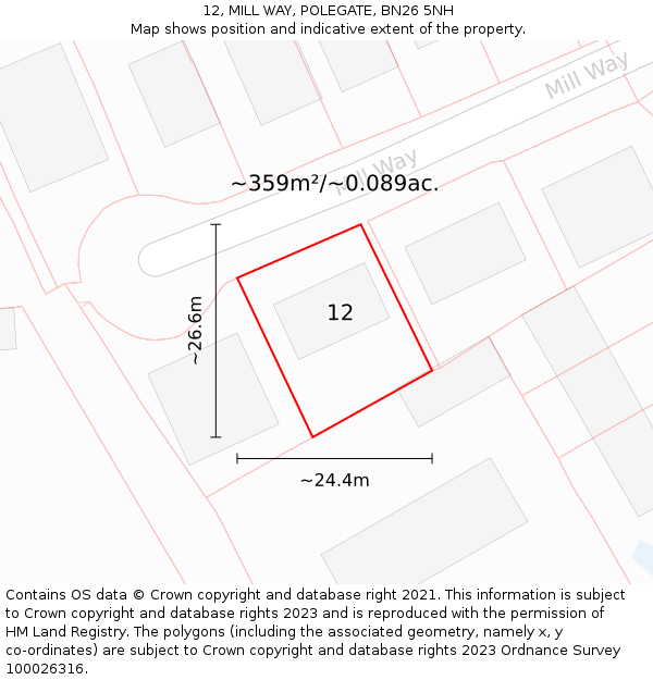 12, MILL WAY, POLEGATE, BN26 5NH: Plot and title map