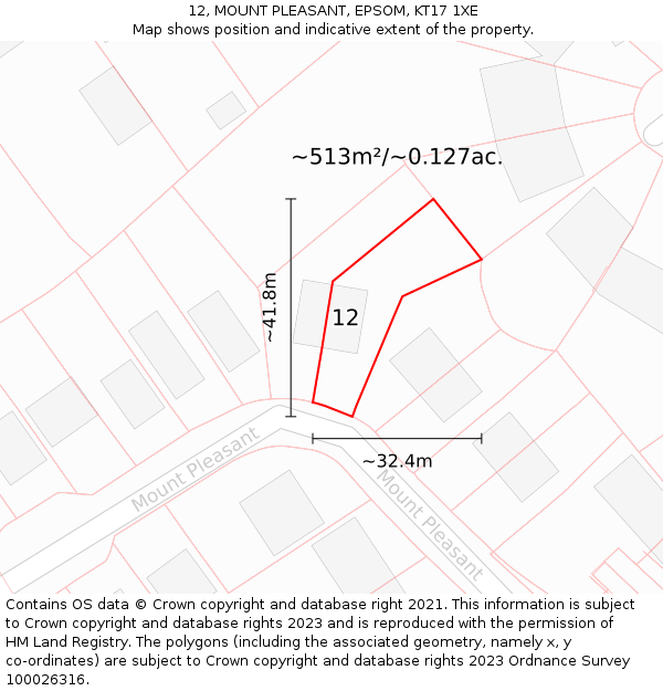 12, MOUNT PLEASANT, EPSOM, KT17 1XE: Plot and title map