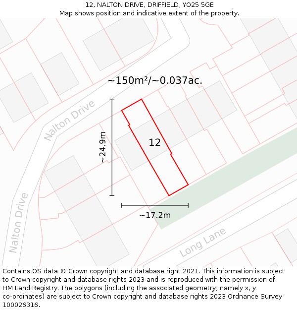 12, NALTON DRIVE, DRIFFIELD, YO25 5GE: Plot and title map